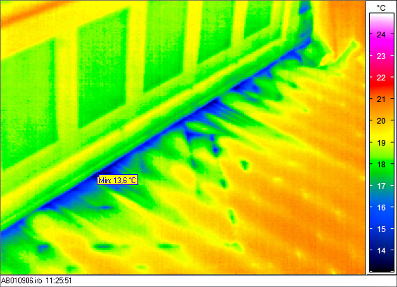 Thermografische Untersuchung: Kaltluft streift von außen über den Fußboden